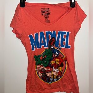 MARVEL orange v neck t-shirt. size XS